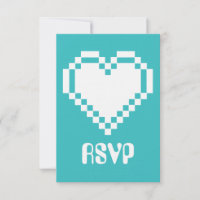 Unsere 8-Bit-Herzen in Türkis-RSVP-Karte