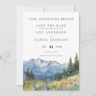 Unsere Abenteuer-Berg-Wildblumen-Hochzeit Save The Date