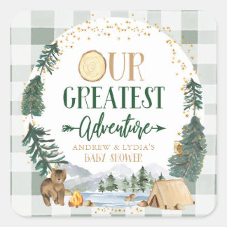 Unsere Beste Adventure Baby-Dusche Quadratischer Aufkleber