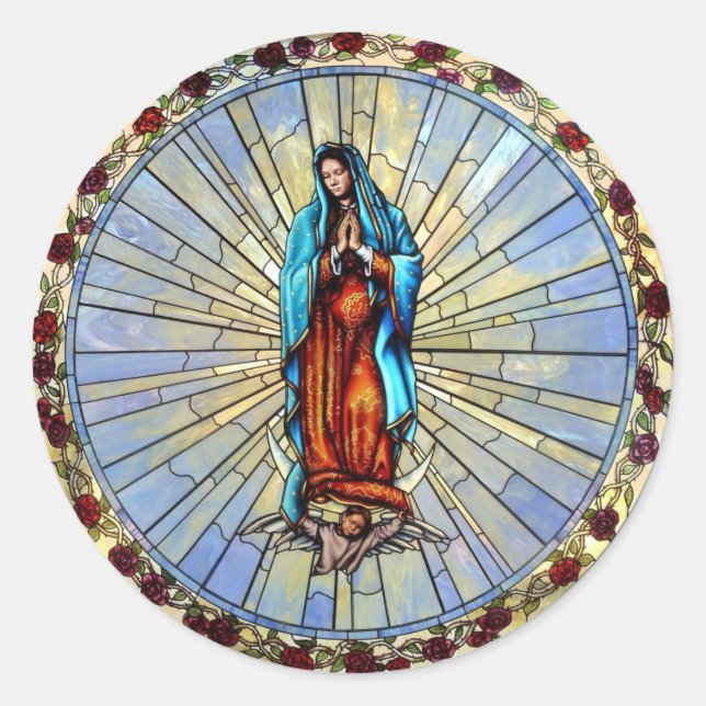 Unsere Dame aus Guadalupe, gestanzter Glasumschlag Runder Aufkleber (Vorderseite)
