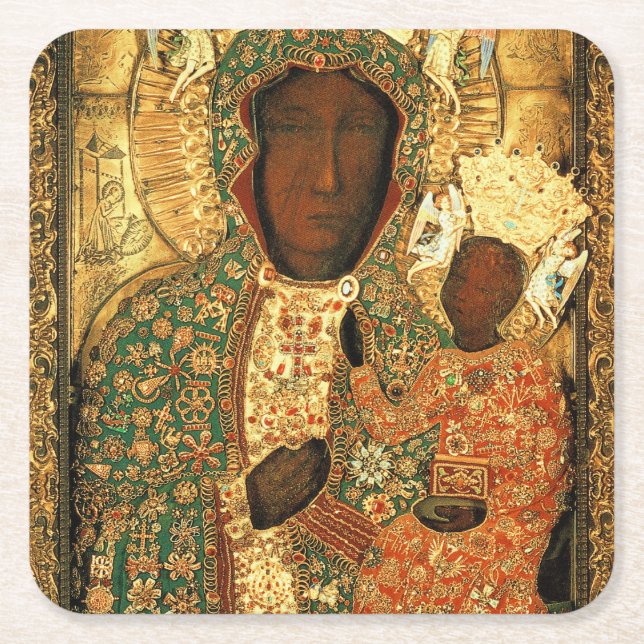 Unsere Dame Czestochowa Black Madonna Polen Gesche Rechteckiger Pappuntersetzer (Vorderseite)