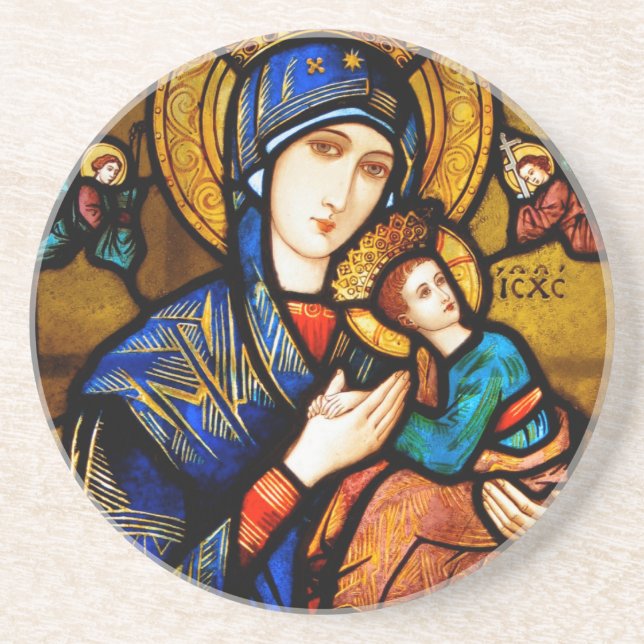 unsere Dame der ständigen Hilfe Sandstein Untersetzer (Vorne)