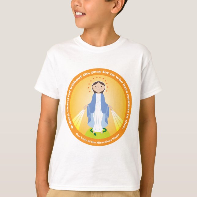 Unsere Dame der wunderbaren Medaille T-Shirt (Vorderseite)