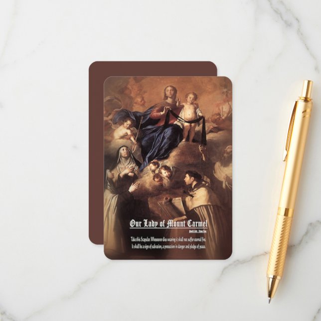Unsere Dame des Karmel-Gebets Begleitkarte (Vorderseite/Rückseite Beispiel)