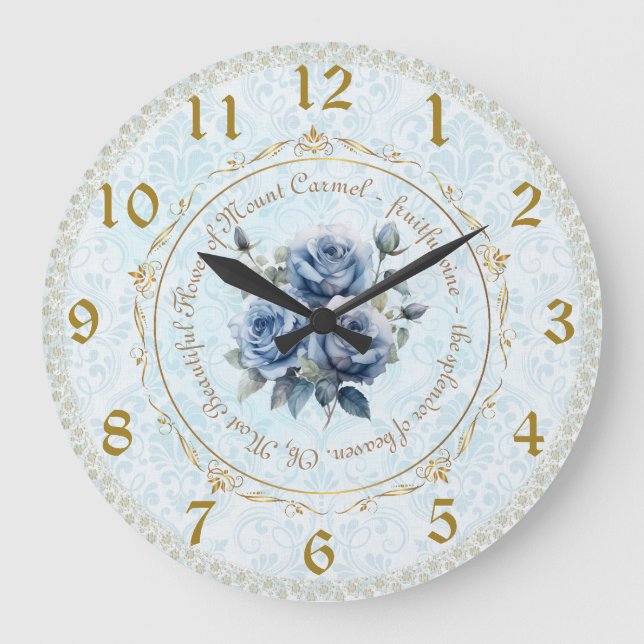 Unsere Dame des Monte Carmel Blue Rose Wall Clock Große Wanduhr (Vorderseite)