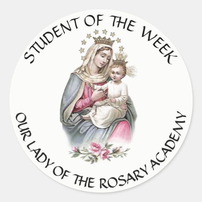 Unsere Dame des Rosary Katholic Award Runder Aufkleber (Vorderseite)