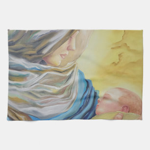 Unsere Dame des Schweigens hält das Baby Jesus Geschirrtuch