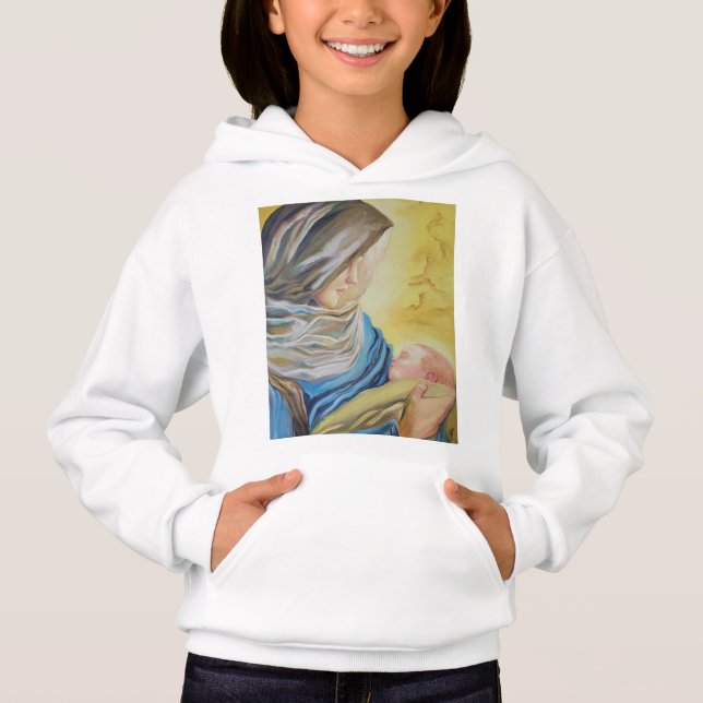 Unsere Dame des Schweigens hält das Baby Jesus Hoodie (Vorderseite)