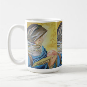 Unsere Dame des Schweigens hält das Baby Jesus Kaffeetasse