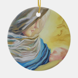 Unsere Dame des Schweigens hält das Baby Jesus Keramik Ornament