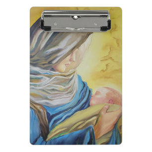 Unsere Dame des Schweigens hält das Baby Jesus Mini Klemmbrett