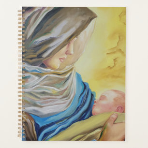 Unsere Dame des Schweigens hält das Baby Jesus Planer