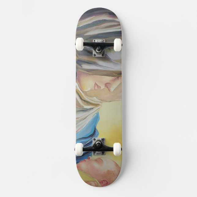 Unsere Dame des Schweigens hält das Baby Jesus Skateboard (Vorderseite)