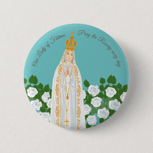 Unsere Dame Fatima und weiße Rosen Button