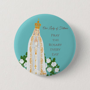 Unsere Dame Fatima und weiße Rosen Button