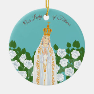 Unsere Dame Fatima und weiße Rosen Keramik Ornament