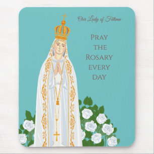 Unsere Dame Fatima und weiße Rosen Mousepad