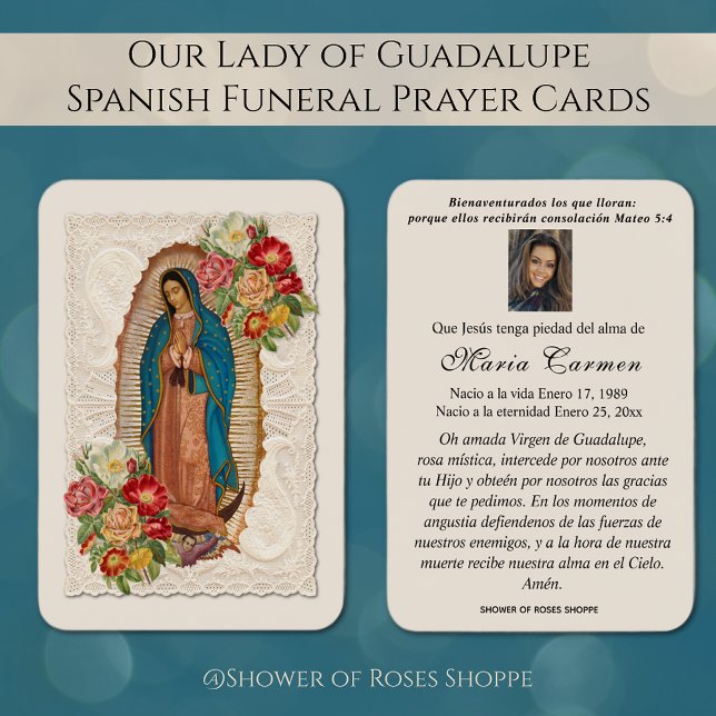 Unsere Dame Guadalupe Spanische Beerdigung Heilige (Our Lady of Guadalupe, the Blessed Virgin Mary Spanish Funeral Prayer Cards)