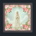 Unsere Dame Rosenbeet-Rosa-Rosen-Schmucks Fatima Kiste<br><div class="desc">Dieses ist ein schönes traditionelles Vintages Bild unserer Dame von Fatima,  unsere Dame des Rosenbeetes mit rosa Rosen.</div>