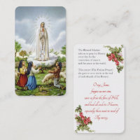 Unsere Dame von Fatima mit "Fatima Prayer Card"