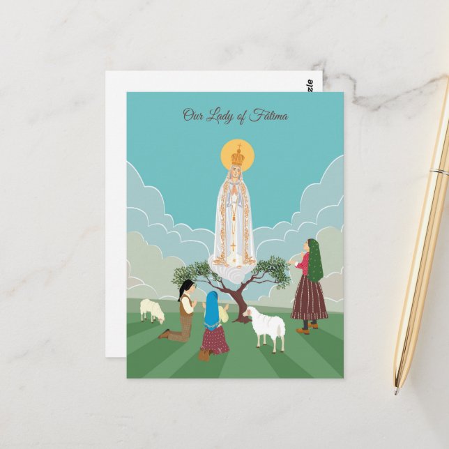 Unsere Dame von Fatima und das Hirtengebet Postkarte (Vorderseite/Rückseite Beispiel)