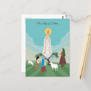 Unsere Dame von Fatima und die drei Hirten Postkarte