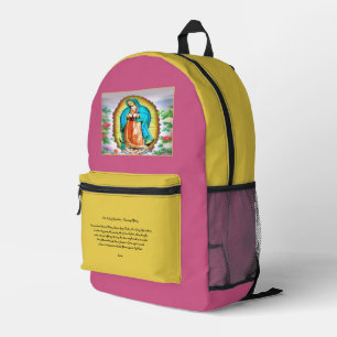 Unsere Dame von Guadalupe Floral mit Gebet Bedruckter Rucksack