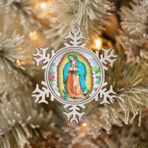 Unsere Dame von Guadalupe Floral von Litany Lane Schneeflocken Zinn-Ornament