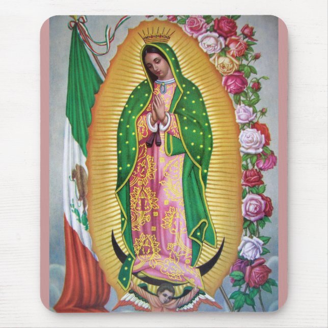 Unsere Dame von Guadalupe mit mexikanischer Flagge Mousepad (Vorne)