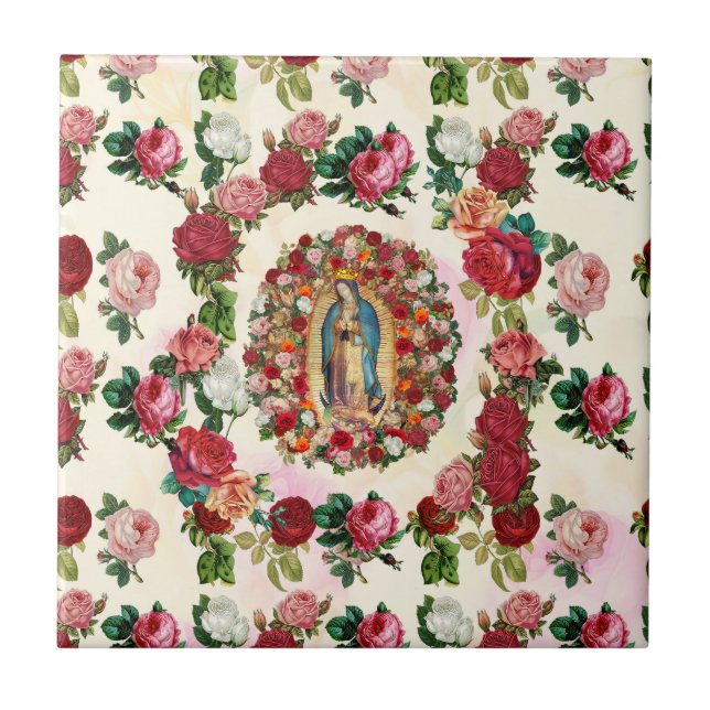 Unsere Dame von Guadalupe Rose Potpourri Fliese (Vorderseite)