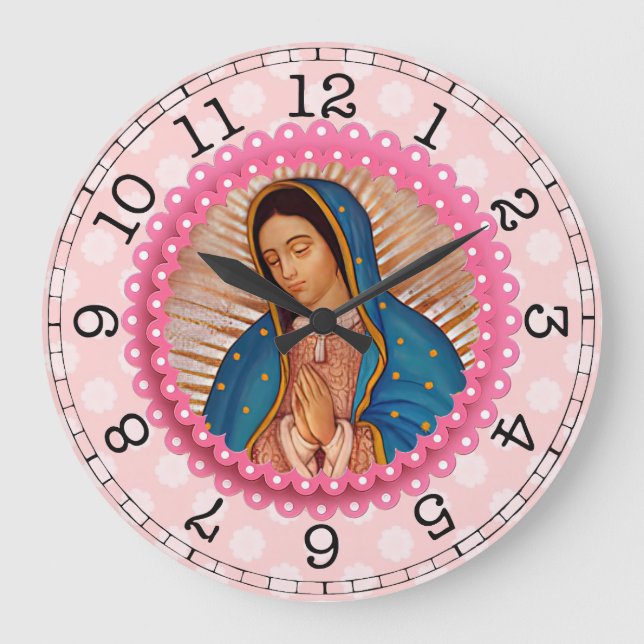 Unsere Dame von Guadalupe Roses Große Wanduhr (Vorderseite)