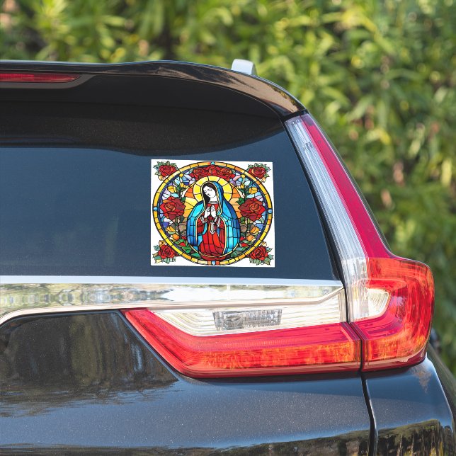 Unsere Dame von Guadalupe verkleidetes Glas Saint  Aufkleber (Auto Seite)