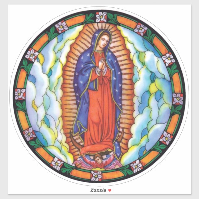 Unsere Dame von Guadalupe Vibrant-farbiges Glas Aufkleber (Blatt)