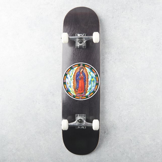 Unsere Dame von Guadalupe Vibrant-farbiges Glas Aufkleber (Skateboard)