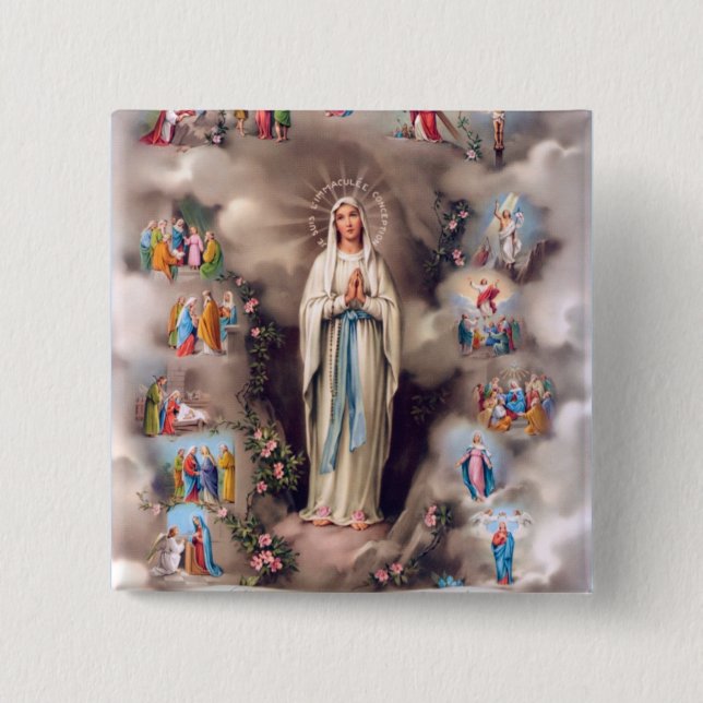 Unsere Dame von Lourdes Button (Vorderseite)