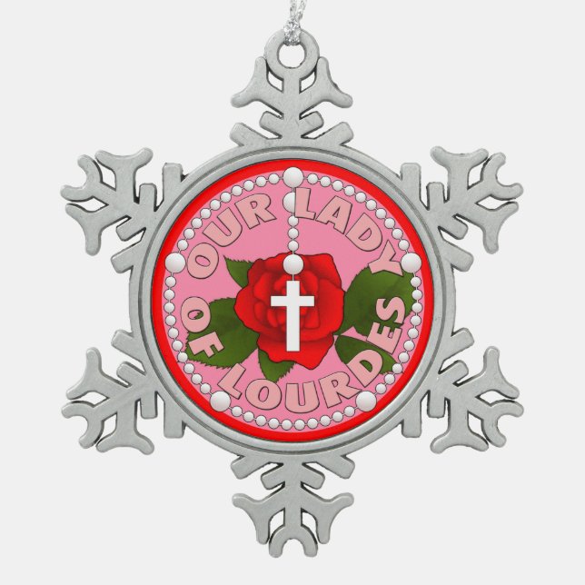 Unsere Dame von Lourdes Schneeflocken Zinn-Ornament (Vorderseite)