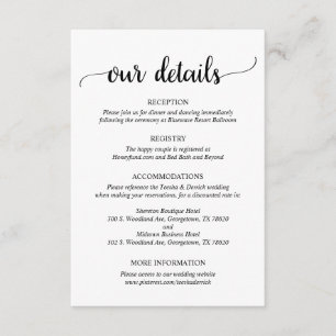 Unsere Details, rustikales Hochzeitsskript Begleitkarte