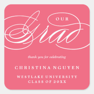 UNSERE ELEGANTE SCRIPT ABSOLVENTEN   DANKE-SCHNITZ QUADRATISCHER AUFKLEBER