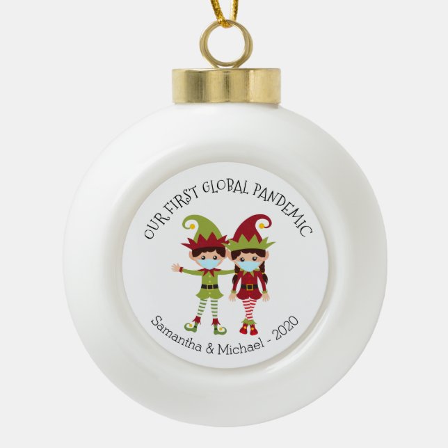Unsere erste globale Pandemie 2020 Elf Chritsmas Keramik Kugel-Ornament (Vorderseite)