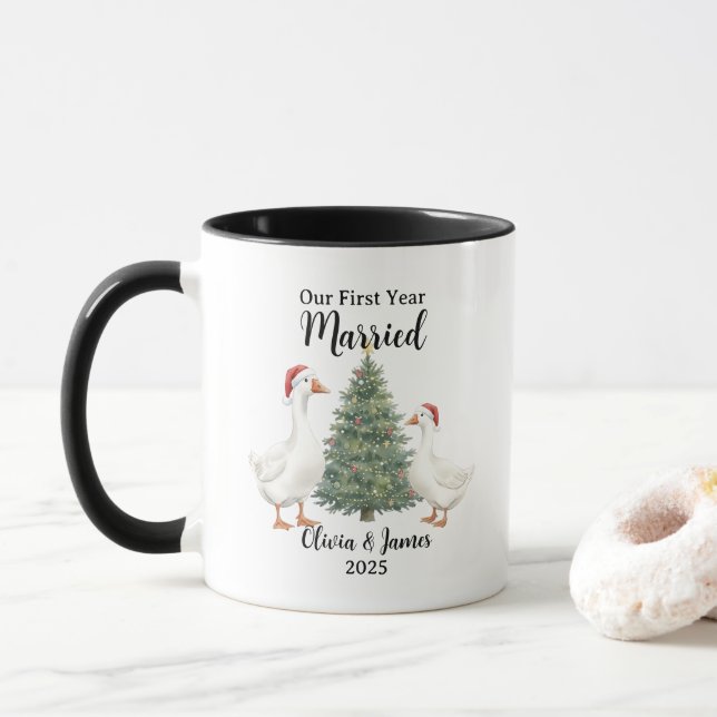 Unsere erste Weihnachten als verheiratete Gans Ben Tasse (Mit Donut)