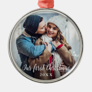 Unsere erste Weihnachts-Couple-Foto-Drehrunde Ornament Aus Metall