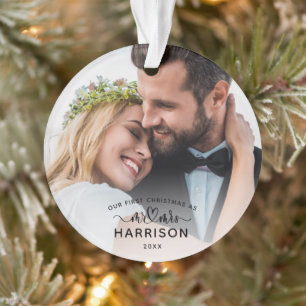 Unsere erste Weihnachts-Kalligrafie Mr und Mrs Fot Ornament