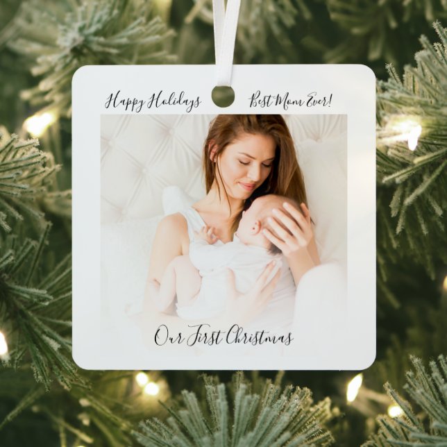 Unsere erste Weihnachts-Mama und Baby-Foto-Urlaub Ornament Aus Metall (InSitu)