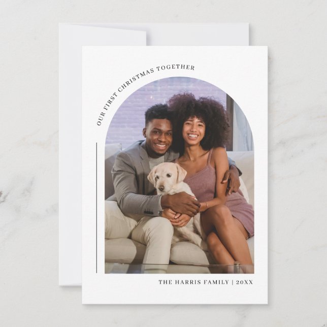 Unsere erste Weihnachts- und Familienfotokarte Feiertagskarte (Vorderseite)