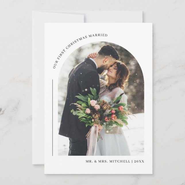 Unsere erste Weihnachts-Verheiratet-Familienfotoka Feiertagskarte (Vorderseite)