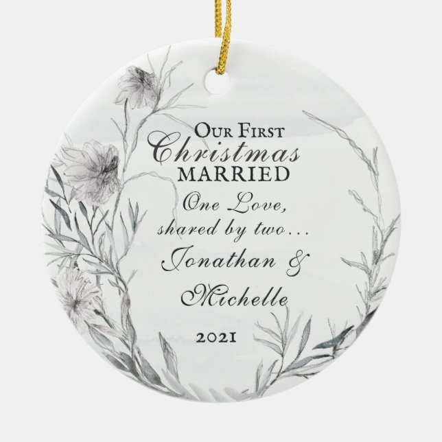Unsere erste Weihnachtsblume Verheiratet, Aquarell Keramik Ornament (Vorne)