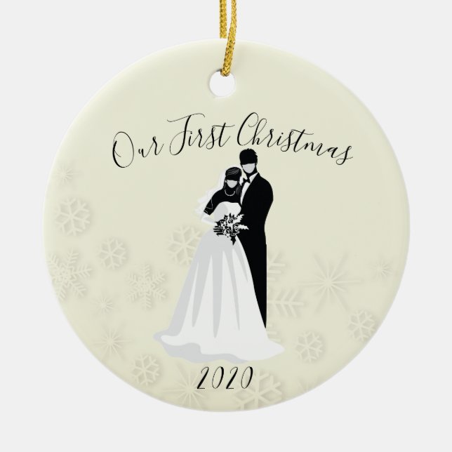 Unsere erste Weihnachtsfeier 2020 Gesichtsmaske Br Keramik Ornament (Vorne)