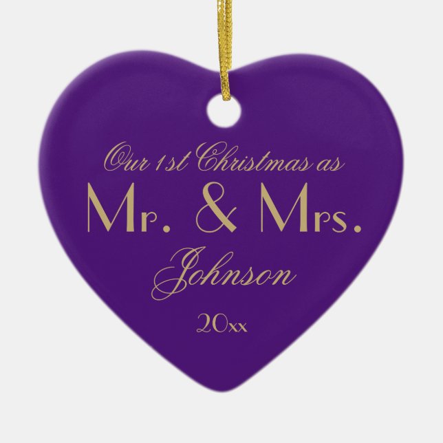 Unsere erste Weihnachtsfeier als Mr. & Mrs. Newlyw Keramik Ornament (Vorne)