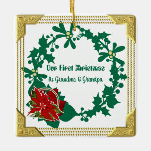 Unsere erste Weihnachtsgrandma und Opa Poinsettia Keramikornament