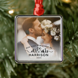 Unsere erste Weihnachtskalligraphie Mr. und Mrs. F Ornament Aus Metall
